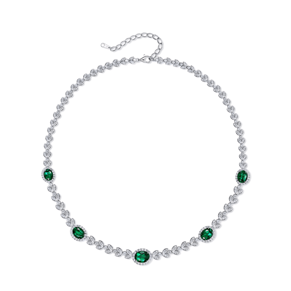 S925 silver necklace women zircon round set cultivated emerald silver jewelry retro light luxury wind spot