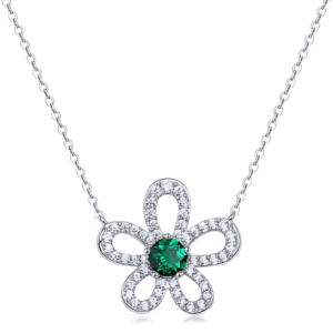 Personalized Flower Cultured Emerald Necklace S925 Silver with Cultured Colored Treasure Vintage Light Luxurious Collarbone Chain