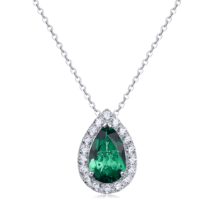 Cultured emerald pear necklace female S925 silver inlaid with cultivated colored gemstone collarbone chain light luxury vintage