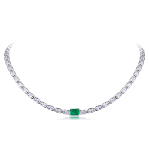 Heavy design cultivated emerald necklace S925 silver full set square diamond colorful treasure collarbone chain wind