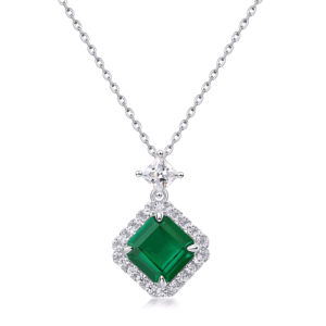Square Cultured Emerald Vintage Pendant S925 Silver Full Set Brilliant Colorful Jewelry Necklace Light Luxury
