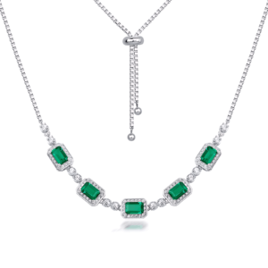 Cultivate emerald collarbone chain female S925 silver inlaid colorful treasure full diamond necklace light luxury retro