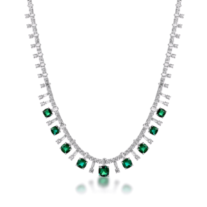 Atmosphere light luxury cultivation color treasure necklace S925 silver full embedded cultivation emerald collarbone chain wind