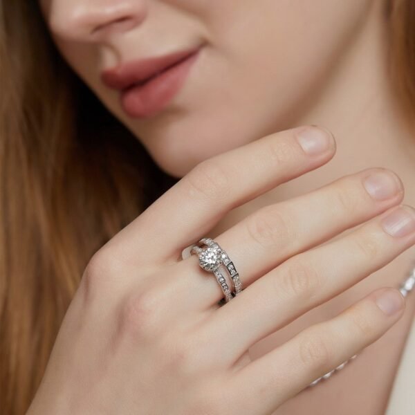 Brilliant D color one carat moissanite diamond ring women S925 silver snake bone trapezoidal single row ring light luxury - Image 2