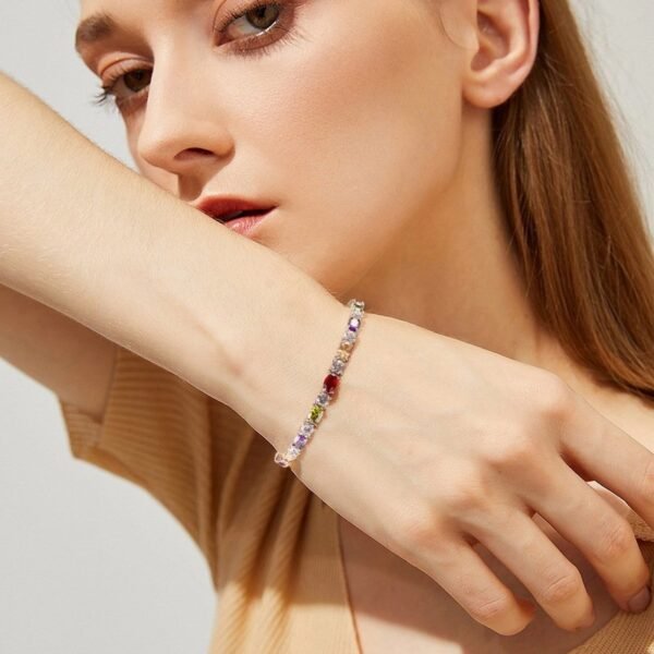 Rainbow zirconia bracelet S925 sterling silver claw set egg-shaped colorful treasure hand jewelry retro simple fashion - Image 2