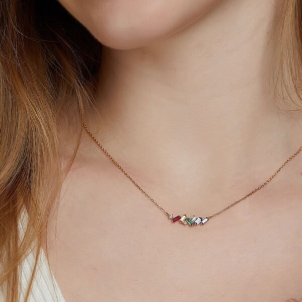 S925 silver plated 10K gold color zirconia necklace summer fresh simple rainbow zirconia collarbone chain - Image 2