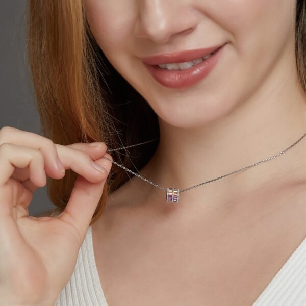 Rainbow zirconia necklace women S925 silver ring inlaid colorful treasure fashion collarbone chain light luxury style - Image 2