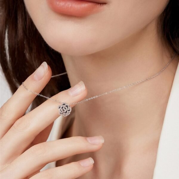 Full diamond rose necklace women S925 silver enameled radiant flowers collarbone chain fashion high-grade versatile - Image 2
