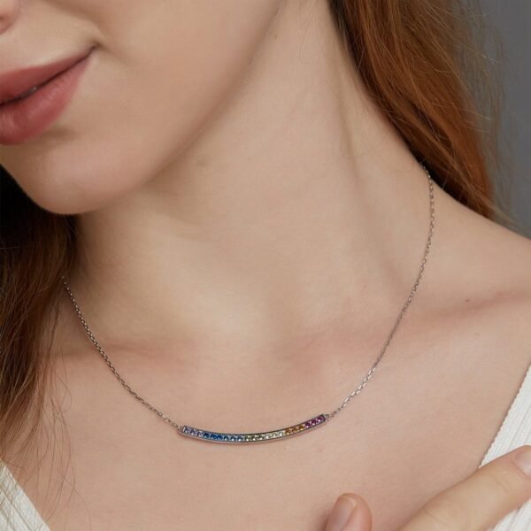 Hot pick single row radiant color zirconia necklace S925 silver rainbow design zirconia collarbone chain simple and versatile - Image 2