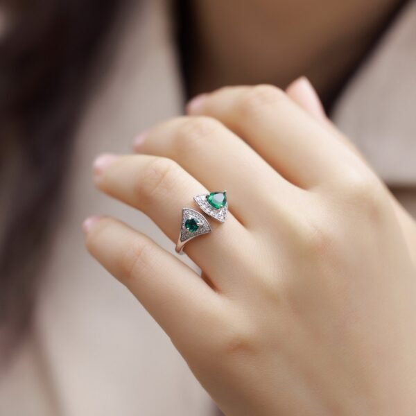 Personalized fan cultivated emerald ring female S925 silver cultivated colorful treasure index finger ring light luxury fashion - Image 2