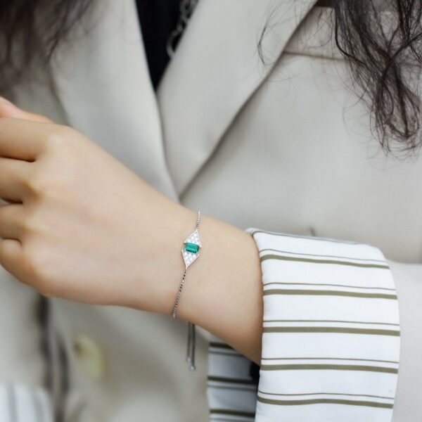 Hot Pick Geometric Patchwork Cultured Emerald Bracelet Women's S925 Silver Cultured Ruby Hand Jewelry - Image 2