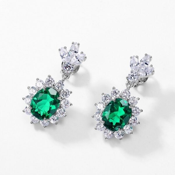 New S925 silver cultivated emerald earrings women's sunflower earrings retro noble style - Image 2