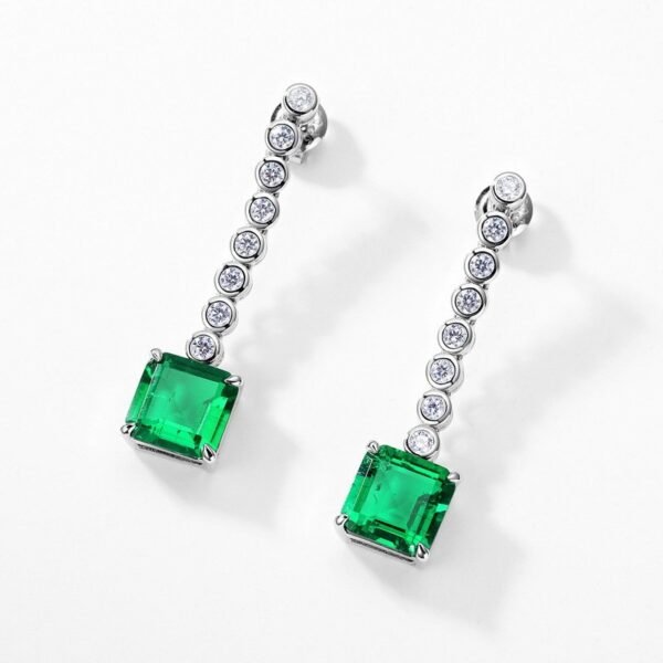 S925 silver cultivated emerald earrings female chain design earrings simple noble atmosphere - Image 2