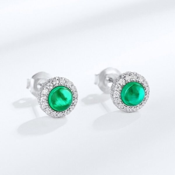 Cultured Emerald S925 Silver Earrings Round Emerald Simple Earrings Renewable Gemstone - Image 2
