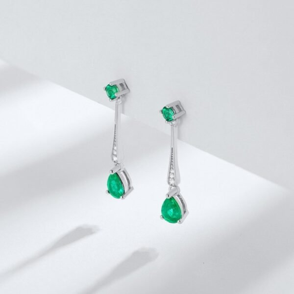 Section fashion ear wire earrings light luxury niche S925 silver cultivated emerald earrings - Image 2