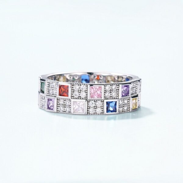S925 Sterling Silver Delicate Rainbow Tessellations Inlaid Zirconia Ring INS Fashion Trend Index Finger Ring - Image 2