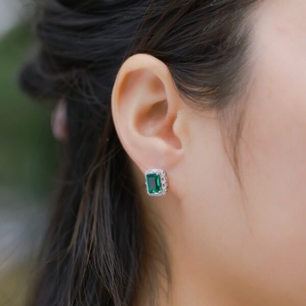 Light luxury cultivation emerald earrings female S925 silver with cultivation colorful earrings customized - Image 2