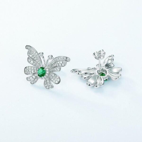 Butterfly personalized earrings S925 silver inlaid with cultivated emerald vintage earrings light luxury and versatile - Image 2