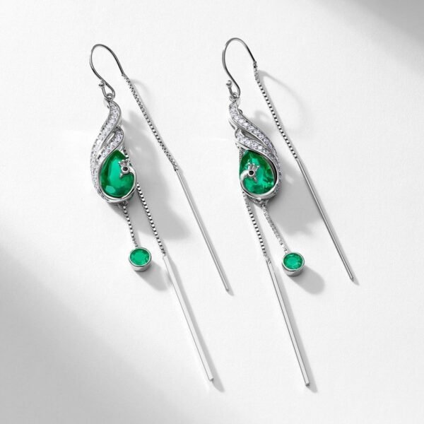 Hot mining cultivation emerald peacock long earwires female S925 silver cultivation colorful treasure light luxury high design sense - Image 2