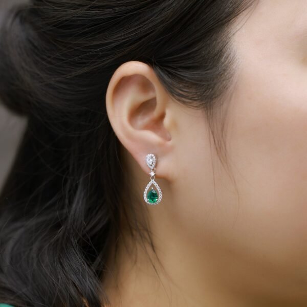 Hot pick light luxury heavy duty cultivated emerald drop long earrings S925 silver cultivated colorful treasure earrings customized - Image 2