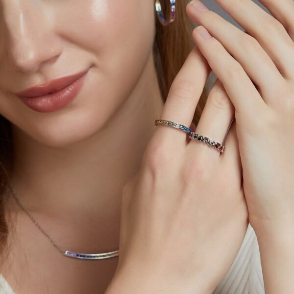 Love color zirconia ring women S925 silver inlaid colorful treasure finger ring wind fashionable and versatile - Image 2