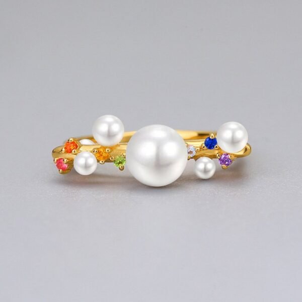 S925 silver plated 10k gold pearl ring women with color zirconia finger ring fashion simple spot - Image 2