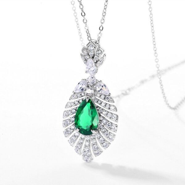 New S925 Silver Cultivated Emerald Pendant Ruby Sapphire Vintage Light Luxury Necklace - Image 2