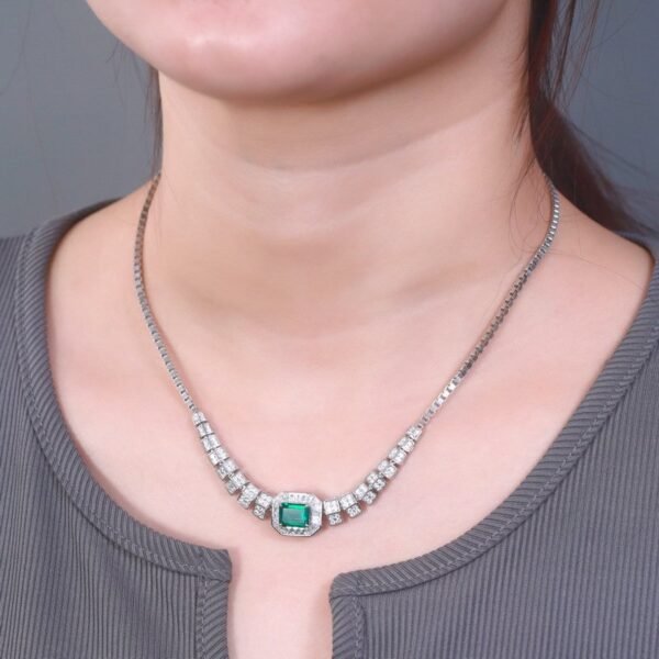 Cultured Emerald Evening Chain Pendant S925 Silver Set Cultured Colored Treasure Necklace High-end Atmosphere - Image 2