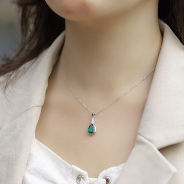 Teardrop Cultured Emerald Necklace Pendant S925 Silver with Cultured Colored Treasure Chain for Women - Image 2
