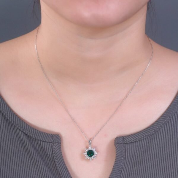 Sunflower Cultured Emerald Pendant Necklace S925 Silver with Cultured Colored Treasure Chain - Image 2