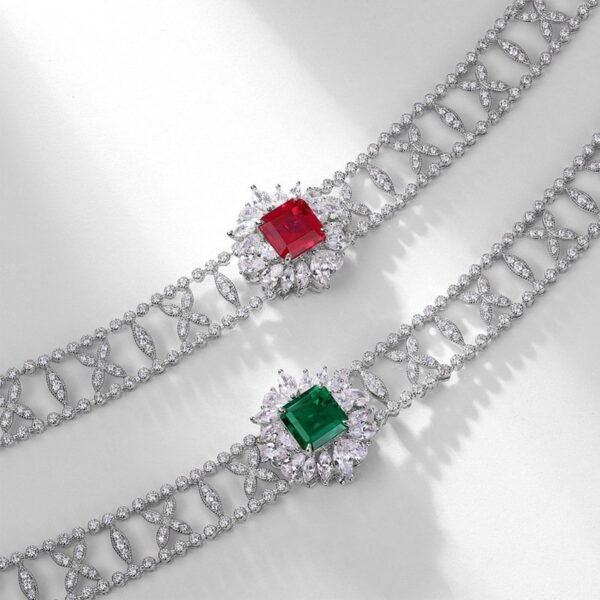 Heavy Design Cultured Emerald Zambian Color Necklace S925 Silver Cultured Colored Jewelry Necklace Light Luxury - Image 2