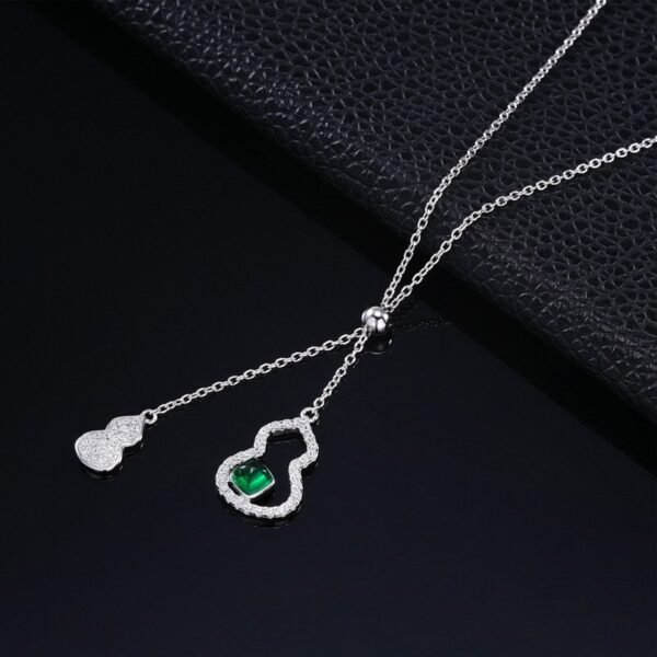 Hot sale cultivated emerald gourd pendant necklace necklace S925 silver with cultivated colored gemstone sweater chain customized - Image 2