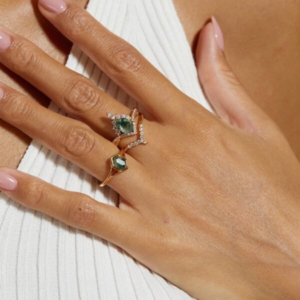New S925 silver green moss ring women watercress agate pair ring fashionable and versatile - Image 2