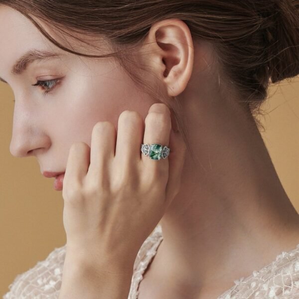 S925 silver green moss open ring women watercress agate finger ring light luxury fashion - Image 2