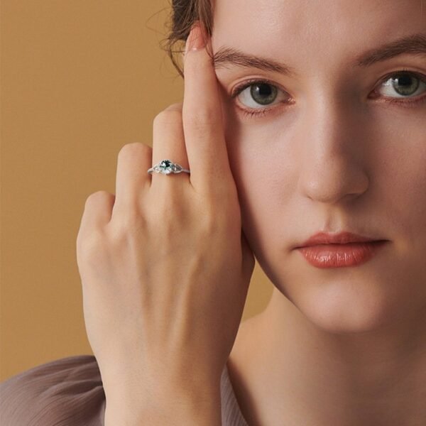 S925 Silver Green Moss Ring Six Claw Set Aqua Agate Open Finger Ring Fashion - Image 2