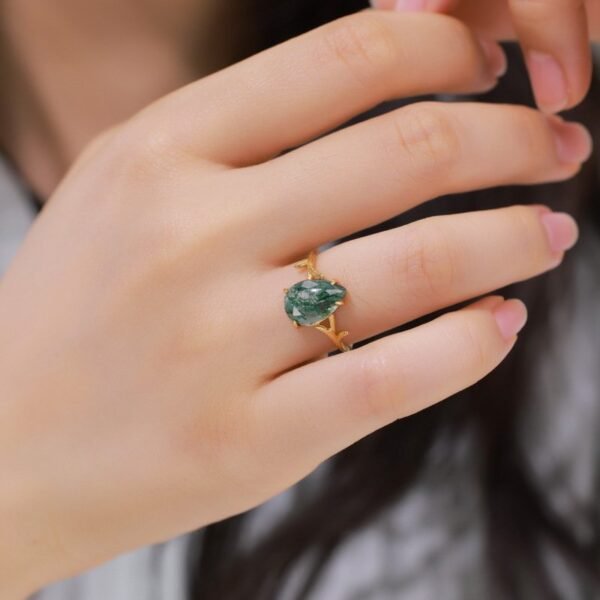 Atmospheric simple watercress agate brushed ring female S925 silver with watercress agate index finger ring light luxury - Image 2