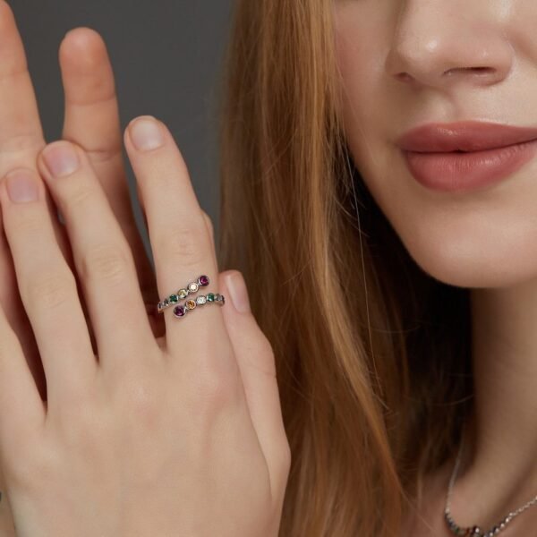 Rainbow bubble ring female S925 silver inlaid colorful treasure open index finger ring wind personalized fashion - Image 2
