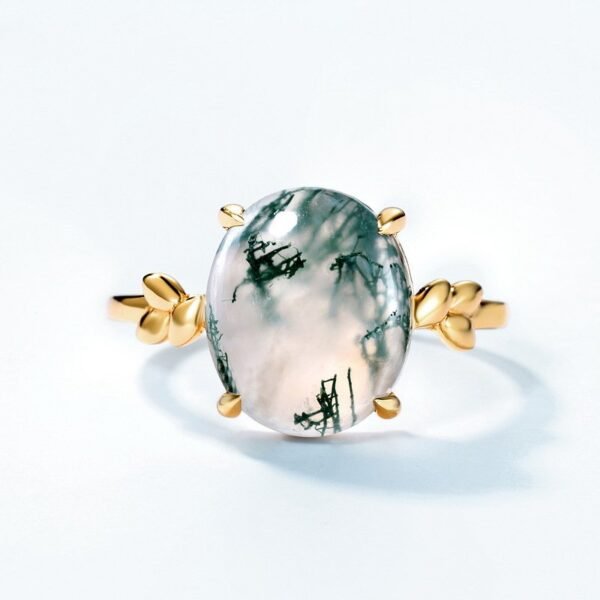 Pigeon egg natural watercress agate ring women's S925 silver inlaid green moss stone closed ring - Image 2