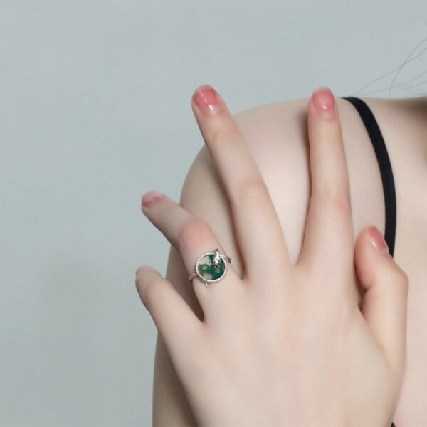 Hot Pick Personalized Spirit Snake Coiled Green Moss Stone Ring S925 Silver Natural Watercress Agate Index Ring - Image 2
