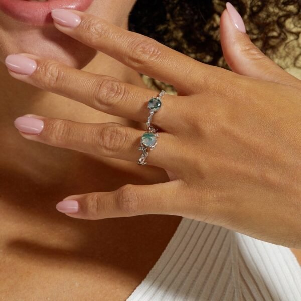 S925 silver green moss ring live mouth watercress agate finger ring fashion light luxury style hot models - Image 2