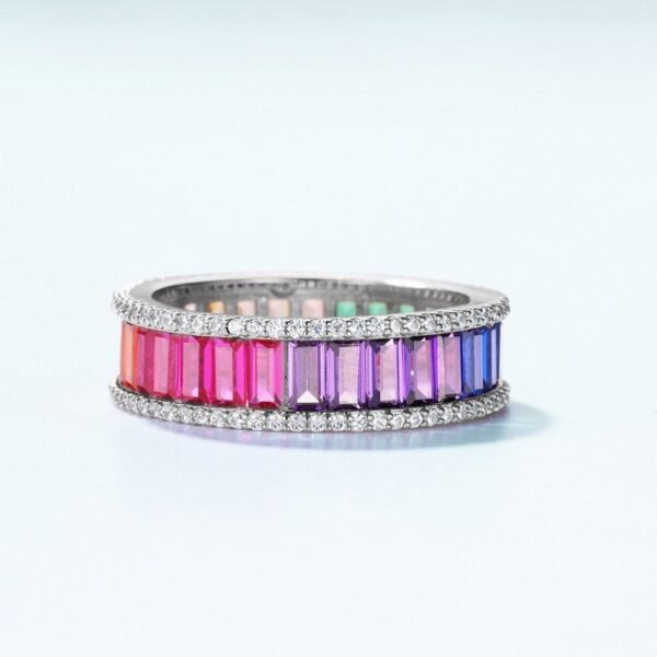 Rainbow zirconia ring men and women S925 single row around set colorful treasure ring fashion personality - Image 2