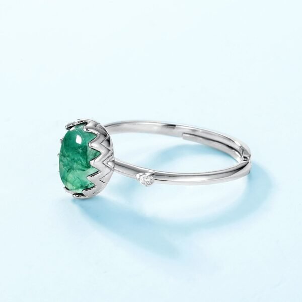 Summer fresh egg surface natural watercress agate ring S925 silver with green moss stone finger ring simple - Image 2