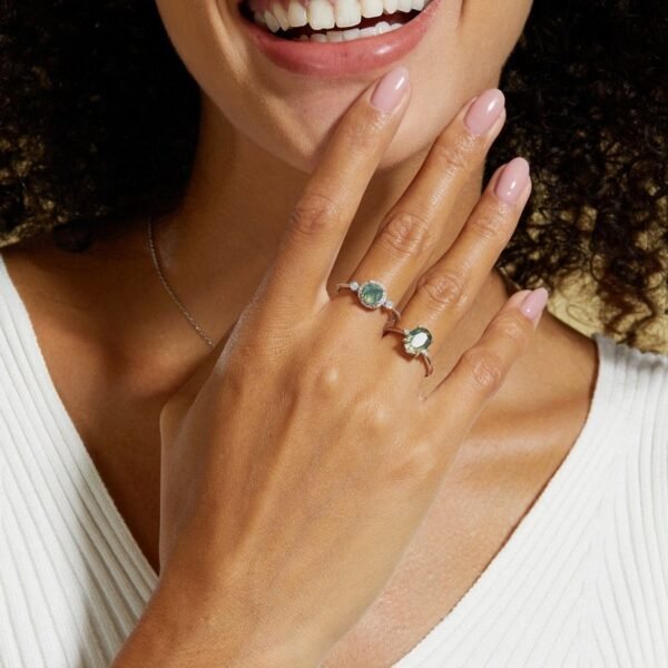 New S925 silver green moss ring watercress agate finger ring noble wind TikTok live with the same models - Image 2