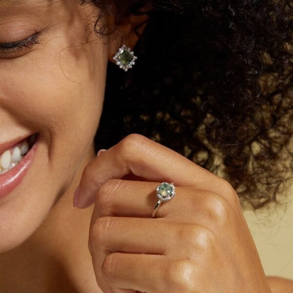 New S925 Silver Green Moss Ring Watercress Agate Finger Ring Fashion Light Luxury Style TikTok - Image 2