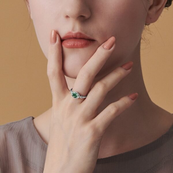 S925 silver green moss ring female fashion watercress agate open finger ring light luxury style hand jewelry - Image 2