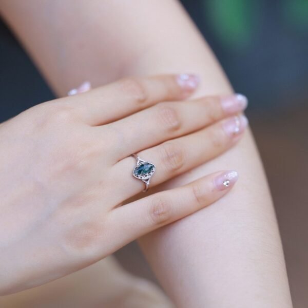 Personalized Natural Watercress Agate Ring S925 Silver with Green Moss Stone Finger Ring Fashion Unique - Image 2