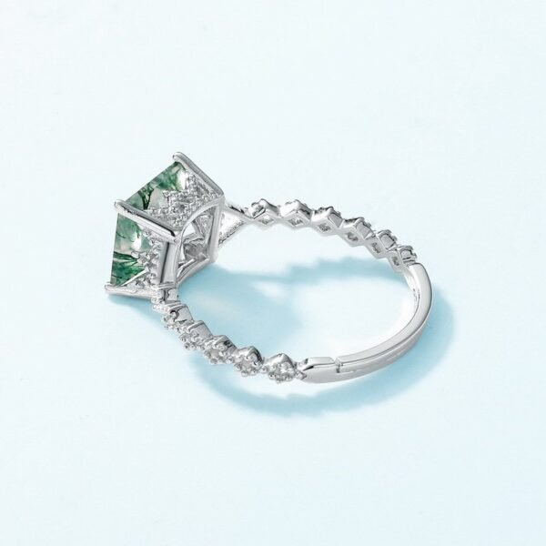 Geometric natural watercress agate ring S925 silver green moss stone open ring personalized design versatile - Image 2