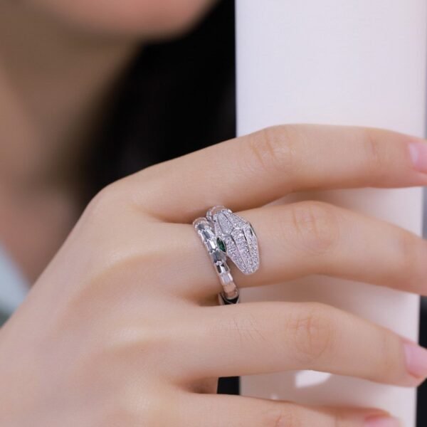 Spirit snake winding full diamond design ring women S925 silver inlaid colorful snake bone finger ring light luxury - Image 2
