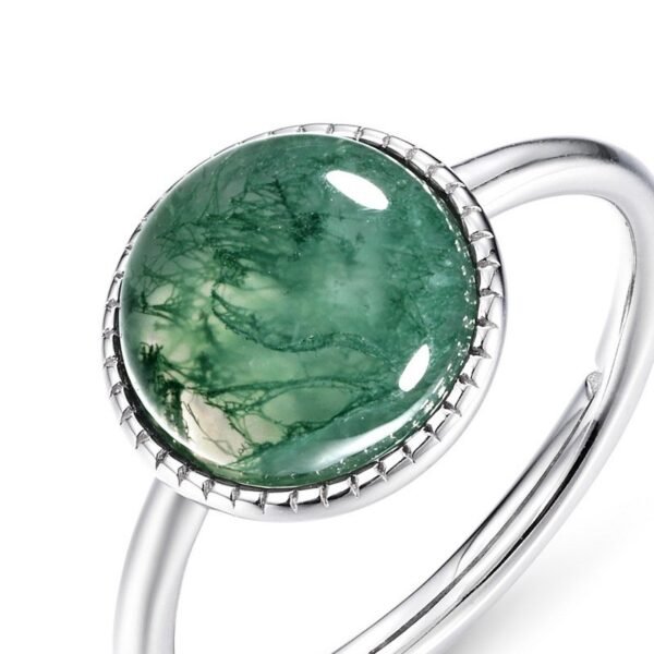 Large fashion natural watercress agate ring S925 silver with round green moss stone finger ring customized - Image 2