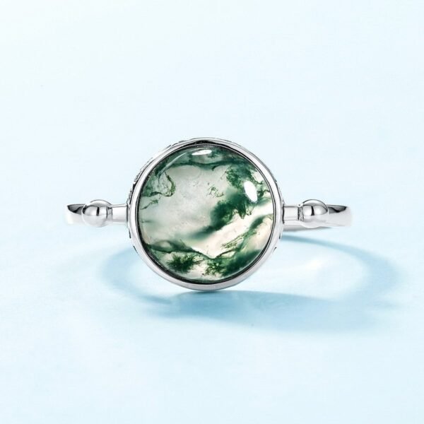 Fashion fresh natural green moss stone ring S925 silver watercress agate open ring atmosphere - Image 2